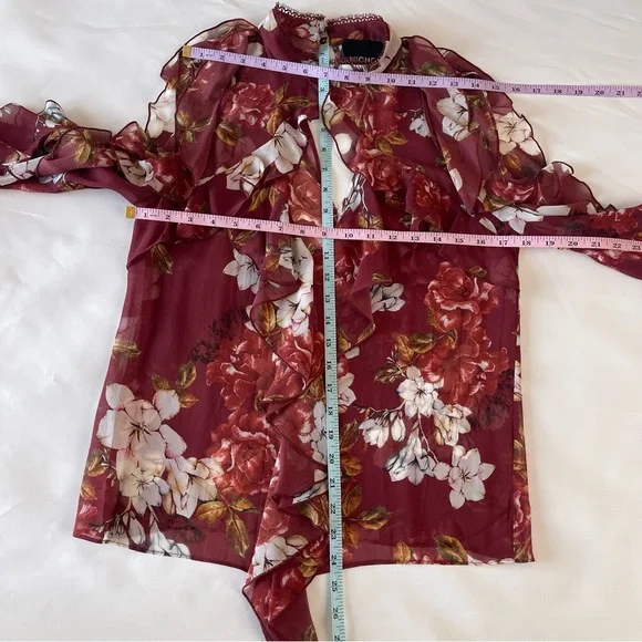 NWT NICHOLAS Floral Print Ruffle Cold Shoulder Silk Blouse - Picture 11 of 13